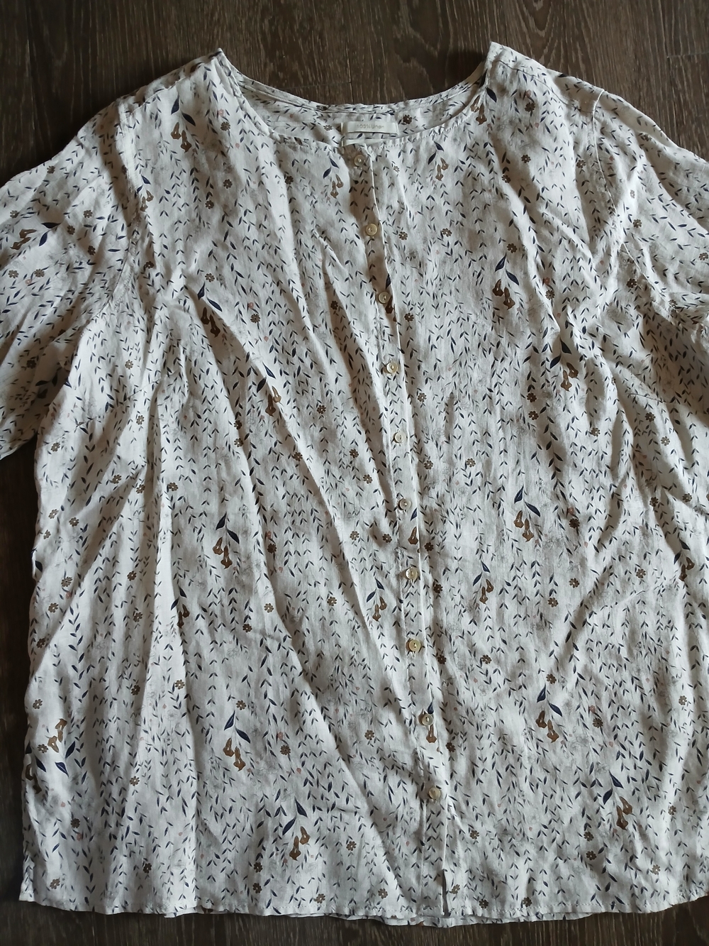 Cynthia Rowley Off-White Blouse Multicolor Floral Print Button Down 100% Linen
